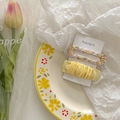 Set de horquillas para el pelo en tela plisada amarilla y lazos florales en tarjeta - Juego de 2 Piezas (Amarillo)