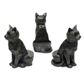 Vista en tres ángulos de pies para macetas con forma de gato y textura de metal gris - Adorno de Resina de Gato de Pie (Juego de 3)