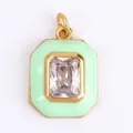 Rectangular mint green enamel pendant with central sparkling zircon in gold frame - Light Green Rectangle
