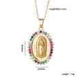 Golden Virgin Mary necklace with colorful cubic zirconia stones and 40cm chain - Large Oval Colorful Zirconia Virgin Mary (No. 13)