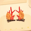 Christmas reindeer antler hair clips with red mushroom decor and brown faux mink fur - Hair Clip 18# (Pair)