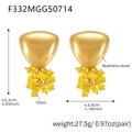 Geometric earrings with gold triangle and yellow glass cluster beads on white background - Triangle Yellow Cluster Style (F332) / Gold/Yellow