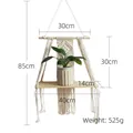 Handmade boho macrame hanging shelf with natural wood board and cream cotton rope - Single Tier Long Tassel Style