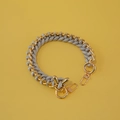 Gray woven handbag strap with gold metal chain and lobster clasps on yellow background - Improved Version / Light Gray
