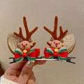 Pair of Christmas reindeer antler hair clips with red and green bows for festive styling - 56# Christmas Antler Hair Clip Bow Reindeer