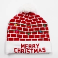 Red knit Christmas beanie with festive brick pattern and Merry Christmas text - Hat Style 39 (Red White Brick Lights)