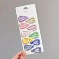 Set of 10 colorful heart-shaped metal hair clips in macaron tones on a display card - Heart Set - 10 Pcs