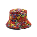Detail of cotton sun hat featuring vibrant abstract geometric prints and breathable fabric - One Size / Vivid Red Psychedelic Print (04)