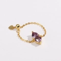 Golden chain ring featuring two purple heart-shaped stones in a minimalist design - Adjustable Pull-out / Purple Zircon - Gold