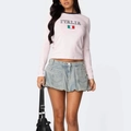 Rosa Langarmshirt und Vintage Denim Ballonrock mit 3D-Taschen für Damen - S / Hellblau