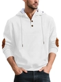 Detailed shot of men hoodie with contrast brown collar and textured jacquard fabric - White