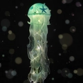 Creative mint green LED jellyfish hanging lamp with ocean themed lace and starfish - Finished Product + Hand Pole / Green