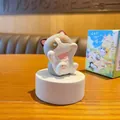 Cartoon wood-carved style cat resin figurine in grey and white stretching pose - Yuanqi Cat Series - Ragdoll Cat