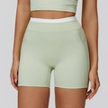 Short de yoga côtelé vert menthe avec taille haute et bande blanche contrastée - Vert Menthe
