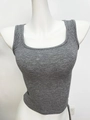 Close-up of grey ribbed knit texture and U-neck stitching on the slim fit sports tank top - S / Light Gray