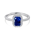 Elegant S925 sterling silver open ring featuring a rectangular deep blue zircon gemstone - Silver-Dark Blue-Rectangular
