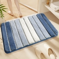 Plush blue and white gradient stripe bathroom mat with non-slip backing for shower - Piano Keys-Blue