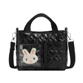 Bolso bandolera negro para niñas con acolchado de corazones y lindo conejo de peluche - Negro