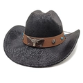 Dettaglio cappello da cowboy nero con texture in pelle di serpente e fibbia a testa di toro - M (56-58cm) / Motivo Serpente Nero