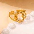 Exaggerated gold stainless steel open ring with interlocking textured circles for women - Gold 62