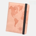 Funda rosa para pasaporte con bloqueo RFID, diseño mapamundi y cierre elástico - Rosa