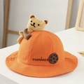 Bright orange baby bucket hat with cute teddy bear and cookie patch for boys and girls - 8 Months-3 Years (46-50cm) / 02 Orange (Bear Style)