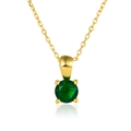925 sterling silver birthstone necklace featuring round green zircon in gold setting - May-Emerald Green