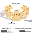 18K gold-plated wide floral cuff bangle in stainless steel with open adjustable design - Continuous Five-Petal Flower Woven Style (JDB0104025)