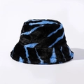 Fashionable blue and black zebra print faux fur bucket hat with thick plush texture - Blue (Blue & Black Zebra)