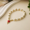 Fashion pearl and gold bead bracelet with red heart pendant and fluid gold tassel charm - Dripping Glaze Red Heart Gold Tassel Pendant