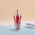Detailed view of Christmas themed double-layer plastic cup with reindeer and sequins - 450ml / Red-Style 3 (Reindeer)
