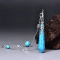 Blue marbled hexagonal stone pendant with silver metal cap and matching chain necklace - Silver Blue Turquoise