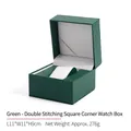 Green PU leather watch box with white pillow, 11x11x9cm minimalist storage case - Square Watch Box - Green