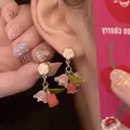 Elegant floral drop earrings with white rose studs and pink bellflower charms - Pink Tulip Pendant Earrings