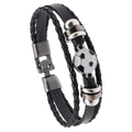 Men's multilayer leather bracelet with black soccer charm and braided rope design - Football
