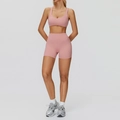 Ensemble de yoga rose avec brassière en V et short de fitness à taille haute - S / Haut Et Bas / Rose Pamplemousse
