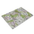 Easter rabbit placemat featuring green floral sakura patterns on linen texture - CD002-6 Green Sakura Pattern