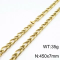 Collana a catena cubana in acciaio al titanio dorato, 450x7mm con maglie 3:1 e chiusura a moschettone - Catena Curb Strutturata 1-1 con Chiusura a Moschettone / 20cm / Oro