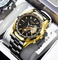 Men's business watch with black gold steel band and luminous multi-function dial - Black Gold Band Gold Case Black Face