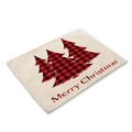 Christmas tree placemat with red buffalo plaid pattern and Merry Christmas text - Beige Christmas Tree