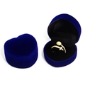Deep blue heart-shaped velvet jewelry box with a stylish gold nail-style open ring inside - Black / Blue