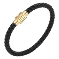 Pulsera de cuero trenzado negro para hombre con cierre magnético dorado multicapa - 19cm / Cierre Dorado