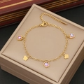 Bracciale dorato con eleganti ciondoli a farfalla in metallo e cristallo viola - Farfalla Viola (1#蝴蝶)