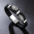 Bracelet en cuir noir tissé à la main avec breloques Viking et fermoir magnétique - 21.5cm / Noir