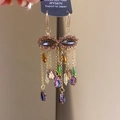 Macro view of Bohemian tassel earrings with colorful crystals and 925 silver hook details - 28# Ear Hook - Gold Colorful Waterdrop Crystal Tassel Earrings