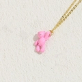 Pink bear pendant on gold chain necklace for women, stylish minimalist fashion accessory - Small Bear / Pink