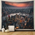 Detail eines böhmischen Wandteppichs mit der Skyline von Shanghai und dem Fernsehturm - 73X95CM / Gebürsteter Stoff