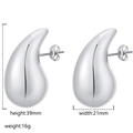 Silver teardrop hollow earrings in stainless steel with 39mm height and 21mm width - Large Waterdrop (MS-228) / Steel