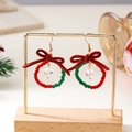 Orecchini a ghirlanda di Natale con fiocco di velluto rosso e cristallo bianco - Stile 4 (Fiocco Rosso Ghirlanda Rosso Verde Goccia Sfaccettata)