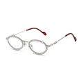 Silver oval sunglasses with sparkling rhinestones and tortoiseshell tips on metal frame - Silver Frame Transparent Tortoise Legs